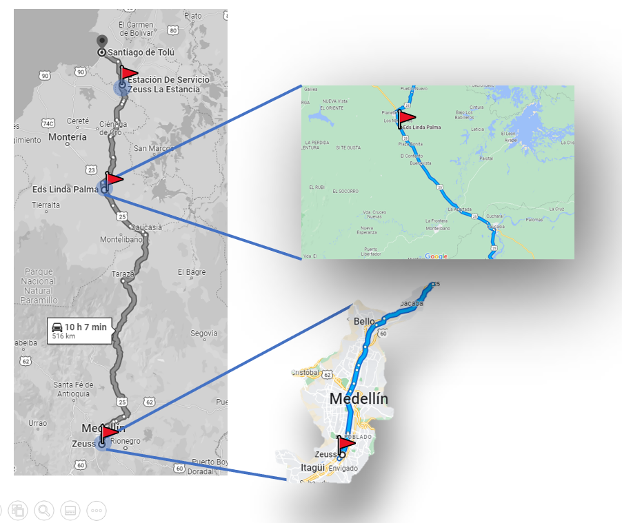 Mapa cómo llegar a Tolú con Zeuss